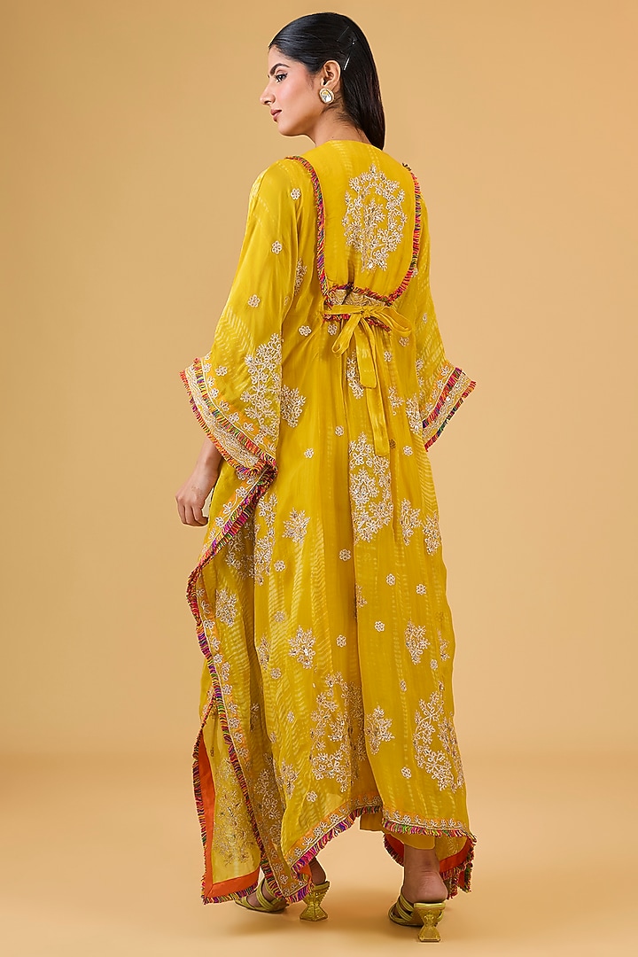 Yellow Organza Sequins Work Kaftan Set by Kisneel by Pam at Pernia's Pop Up Shop