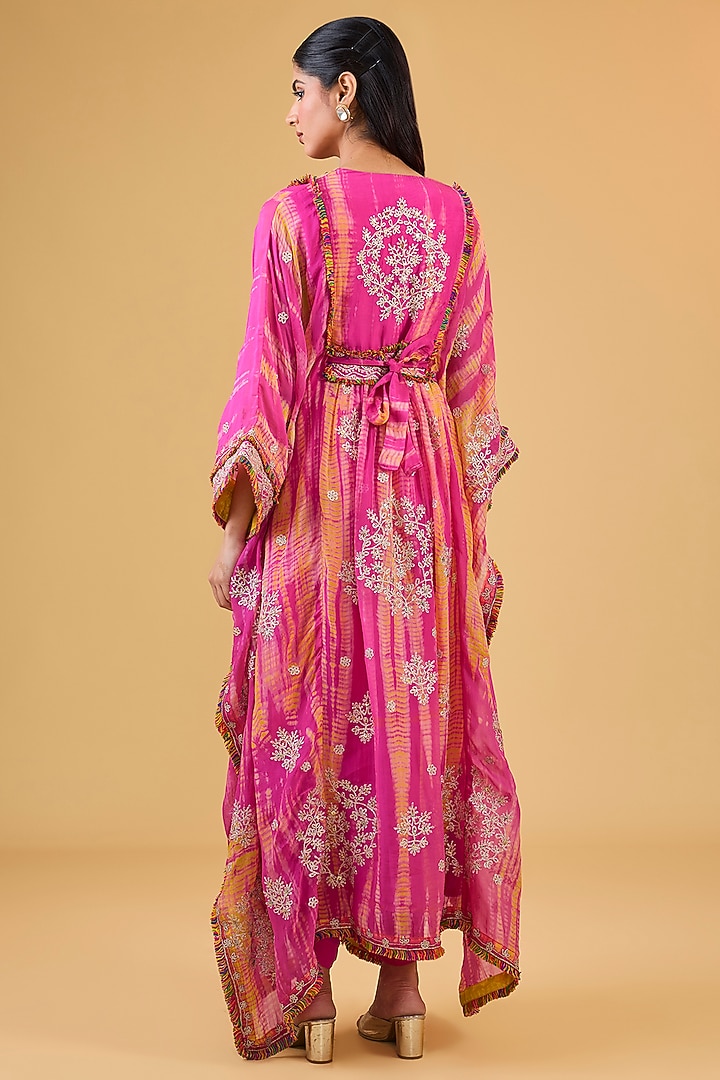 Fuchsia Organza Sequins Work Kaftan Set by Kisneel by Pam at Pernia's Pop Up Shop