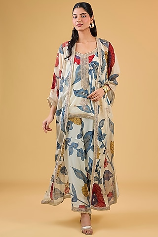 Multi-Colored Organza Digital Printed Jacket Set by Kisneel by Pam