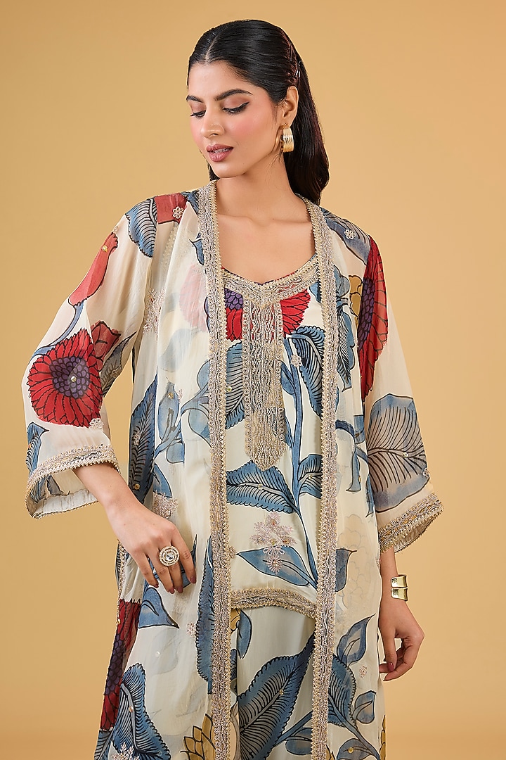Multi-Colored Organza Digital Printed Jacket Set by Kisneel by Pam at Pernia's Pop Up Shop