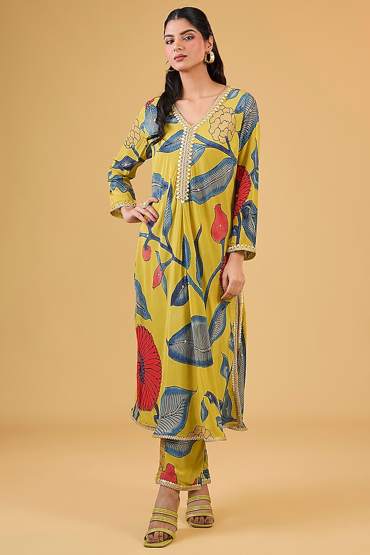 Mustard Synthetic Digital Printed A-Line Kurta Set by Kisneel by Pam at Pernia's Pop Up Shop