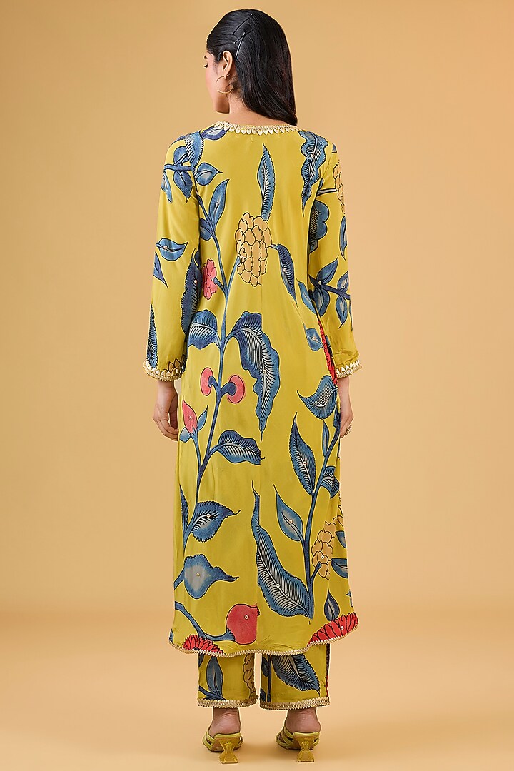 Mustard Synthetic Digital Printed A-Line Kurta Set by Kisneel by Pam at Pernia's Pop Up Shop
