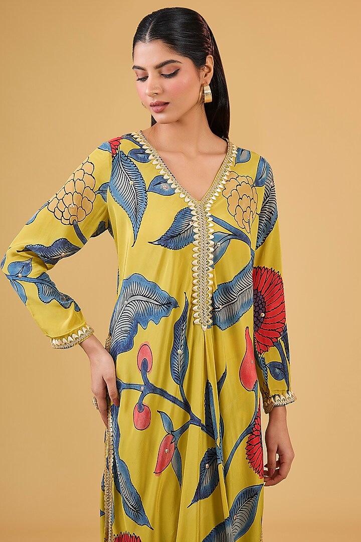 Mustard Synthetic Digital Printed A-Line Kurta Set by Kisneel by Pam at Pernia's Pop Up Shop