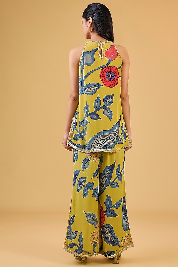 Mustard Synthetic Digital Printed Halter Kurta Set by Kisneel by Pam at Pernia's Pop Up Shop