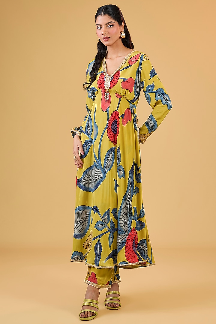 Mustard Synthetic Digital Printed Kurta Set by Kisneel by Pam at Pernia's Pop Up Shop