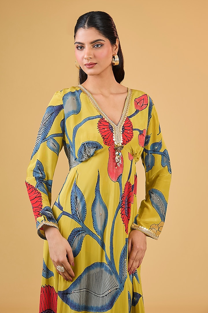 Mustard Synthetic Digital Printed Kurta Set by Kisneel by Pam at Pernia's Pop Up Shop