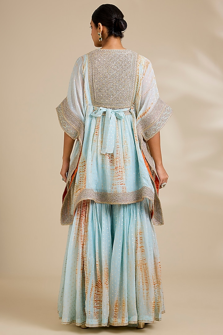 Aqua & Rust Organza Foil Tie-Dyed Gharara Set by Kisneel by Pam at Pernia's Pop Up Shop