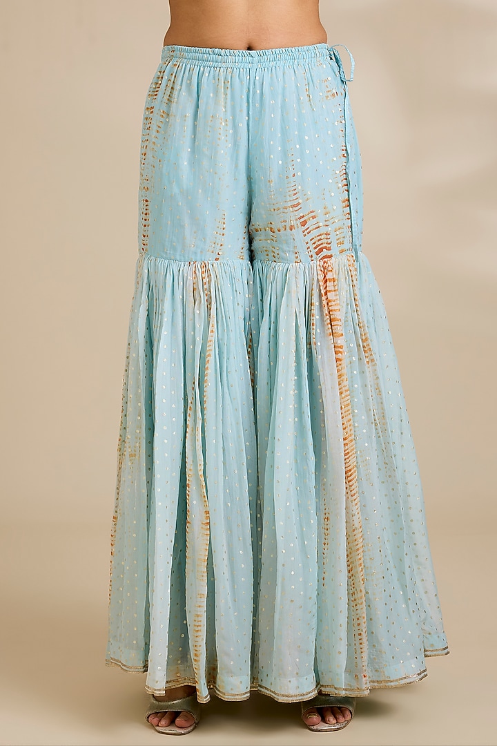 Aqua & Rust Organza Foil Tie-Dyed Gharara Set by Kisneel by Pam at Pernia's Pop Up Shop