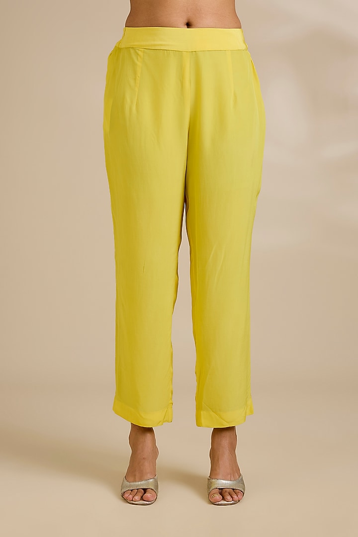 Yellow Chiffon Mirror Embroidered & Tie-Dyed Kurta Set by Kisneel by Pam at Pernia's Pop Up Shop