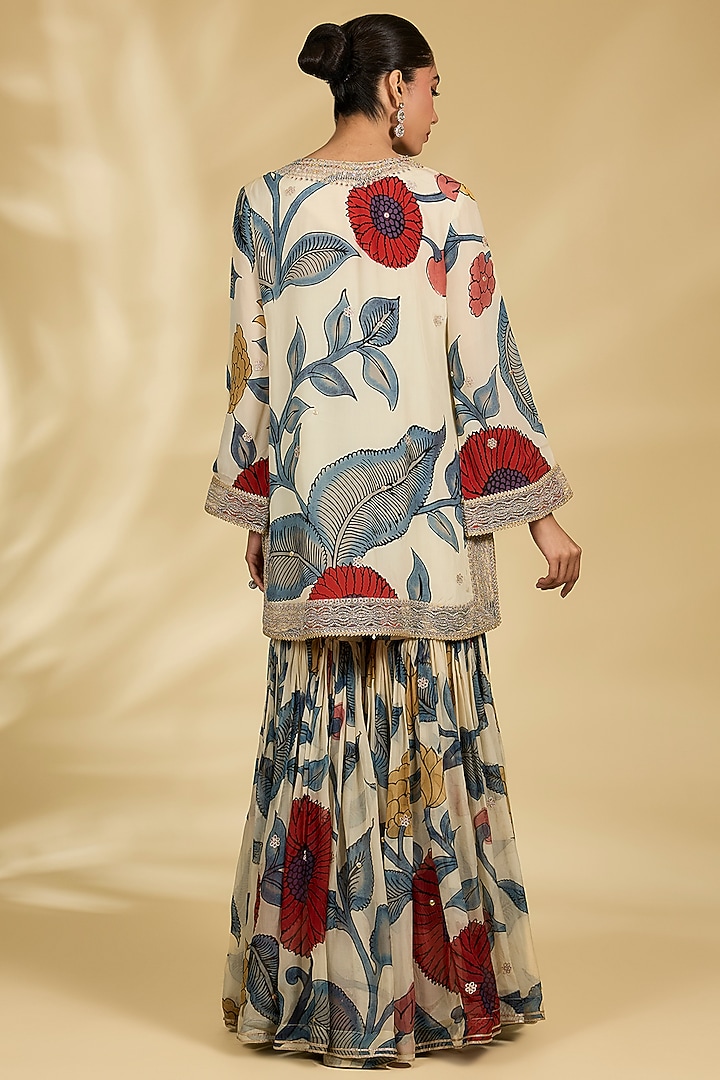 Ivory Organza Kalamkari Printed Gharara Set by Kisneel by Pam at Pernia's Pop Up Shop