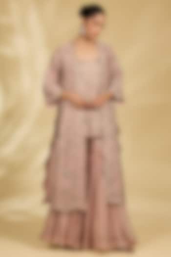 Rose Pink Organza Jaal Work Wedding Sharara Set by Kisneel by Pam at Pernia's Pop Up Shop