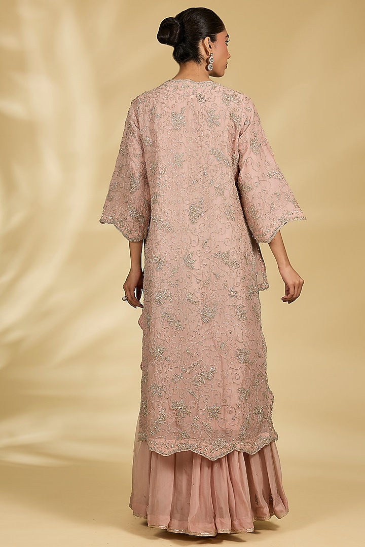Rose Pink Organza Jaal Work Wedding Sharara Set by Kisneel by Pam at Pernia's Pop Up Shop