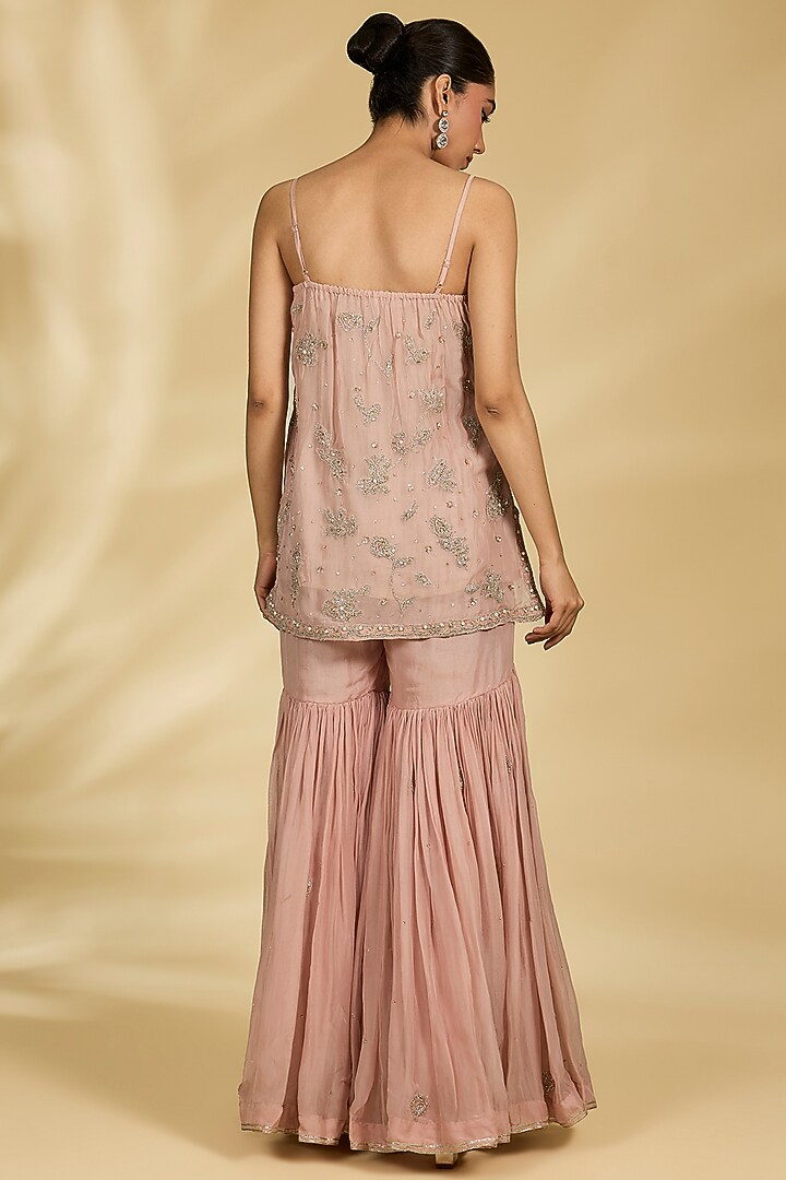 Rose Pink Organza Jaal Work Wedding Sharara Set by Kisneel by Pam at Pernia's Pop Up Shop