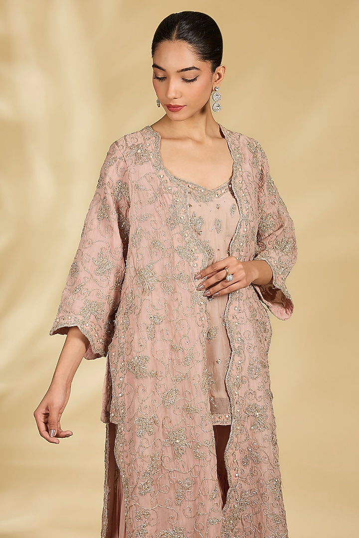 Rose Pink Organza Jaal Work Wedding Sharara Set by Kisneel by Pam at Pernia's Pop Up Shop
