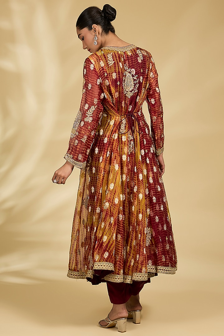 Maroon Banarasi Dabka Work Wedding Anarkali Set by Kisneel by Pam at Pernia's Pop Up Shop