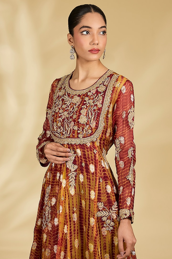 Maroon Banarasi Dabka Work Wedding Anarkali Set by Kisneel by Pam at Pernia's Pop Up Shop