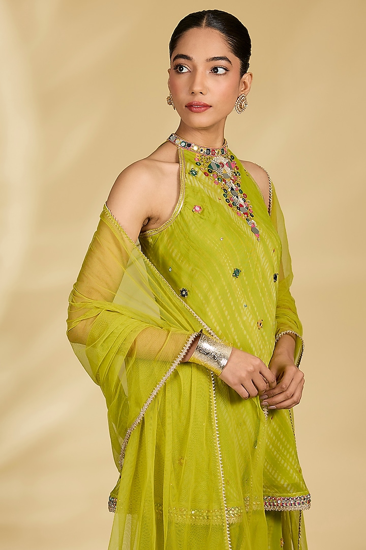 Lime Green Organza Gharara Set by Kisneel by Pam at Pernia's Pop Up Shop