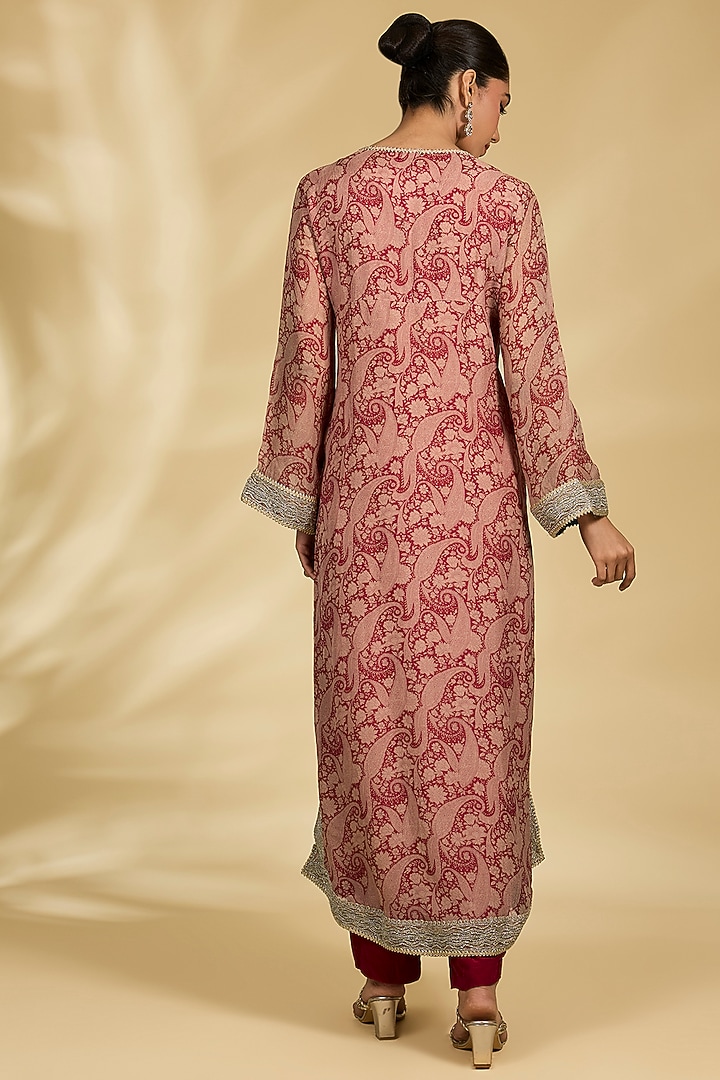 Maroon Organza Printed Kurta Set by Kisneel by Pam at Pernia's Pop Up Shop