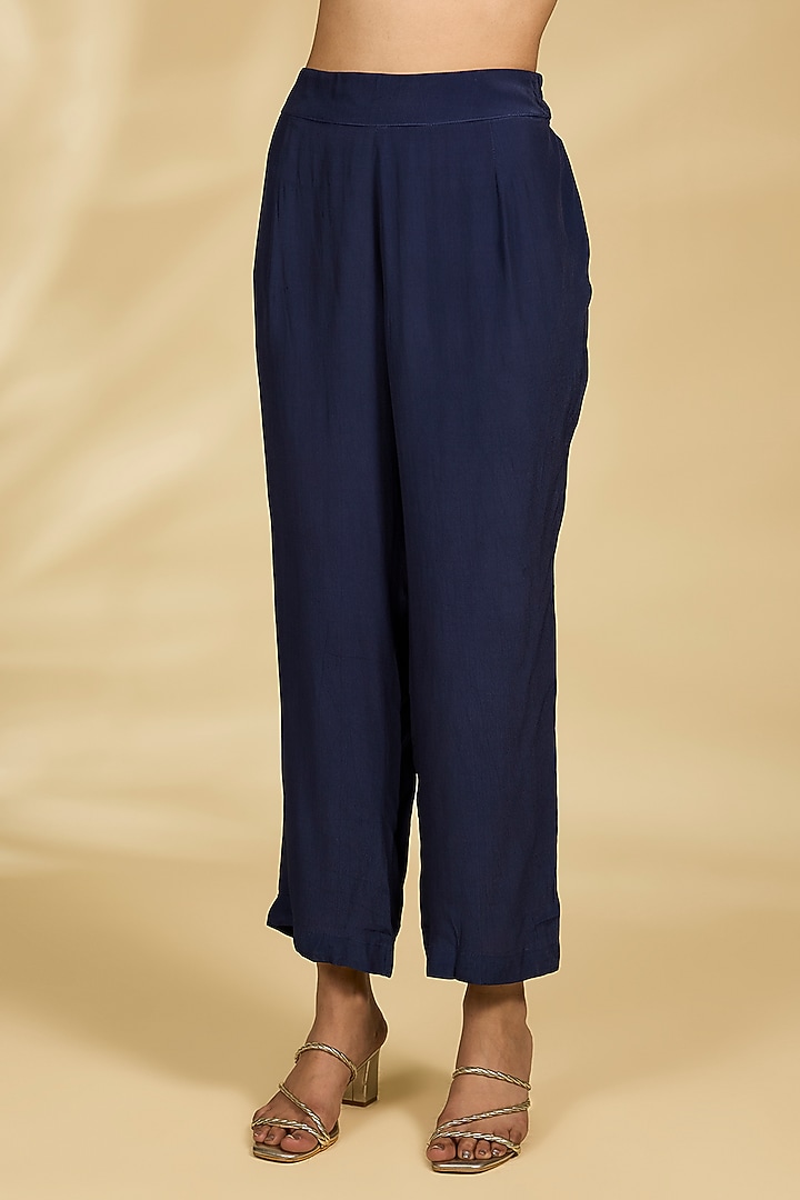 Navy Blue Chiffon Foil Kurta Set by Kisneel by Pam at Pernia's Pop Up Shop