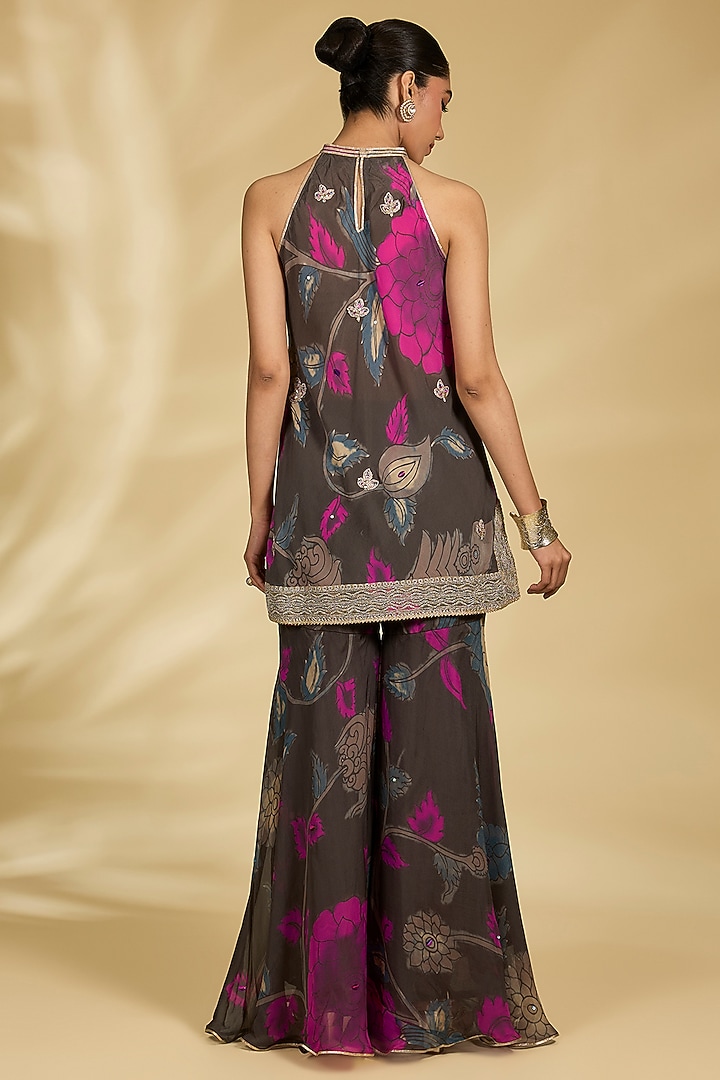 Charcoal Viscose Kalamkari Gharara Set by Kisneel by Pam at Pernia's Pop Up Shop