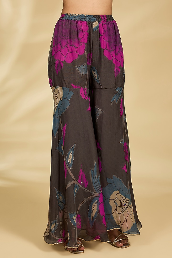 Charcoal Viscose Kalamkari Gharara Set by Kisneel by Pam at Pernia's Pop Up Shop