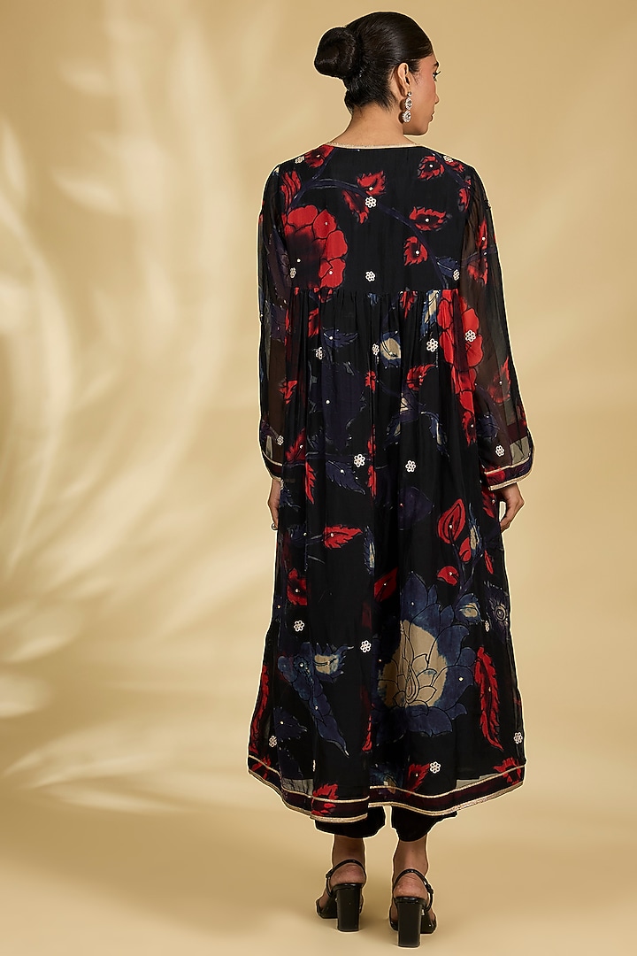 Black Organza Kalamari Kurta Set by Kisneel by Pam at Pernia's Pop Up Shop