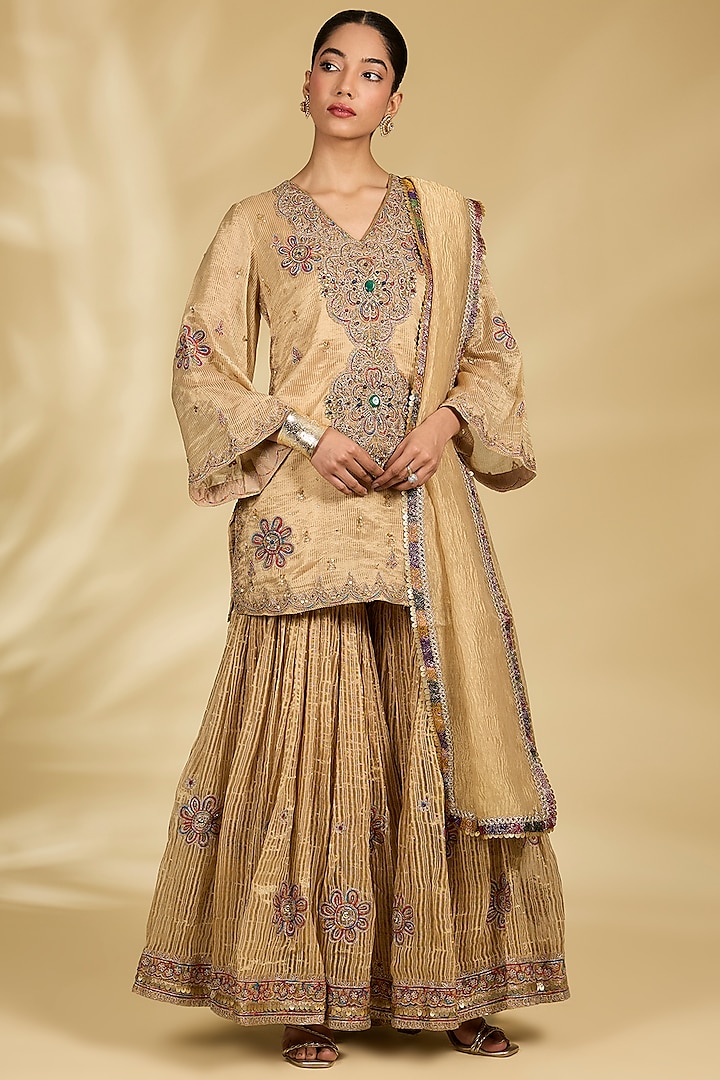 Gold Chanderi Gharara Set by Kisneel by Pam at Pernia's Pop Up Shop