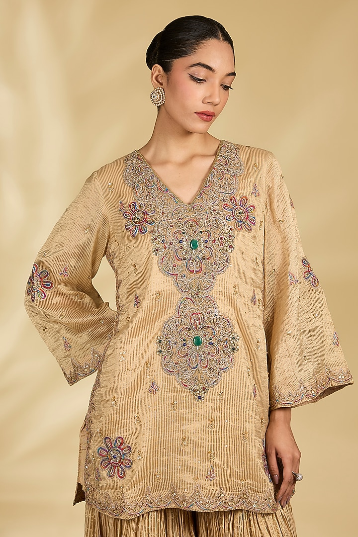 Gold Chanderi Gharara Set by Kisneel by Pam at Pernia's Pop Up Shop