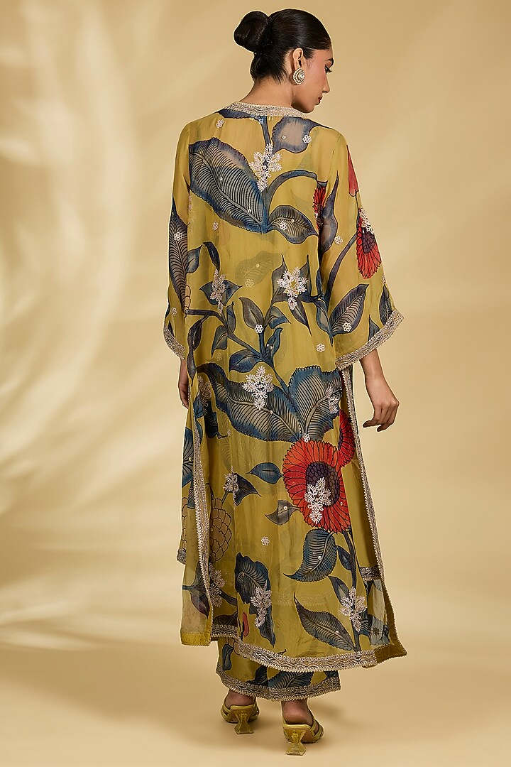 Mustard Viscose Kalamkari Jacket Set by Kisneel by Pam at Pernia's Pop Up Shop