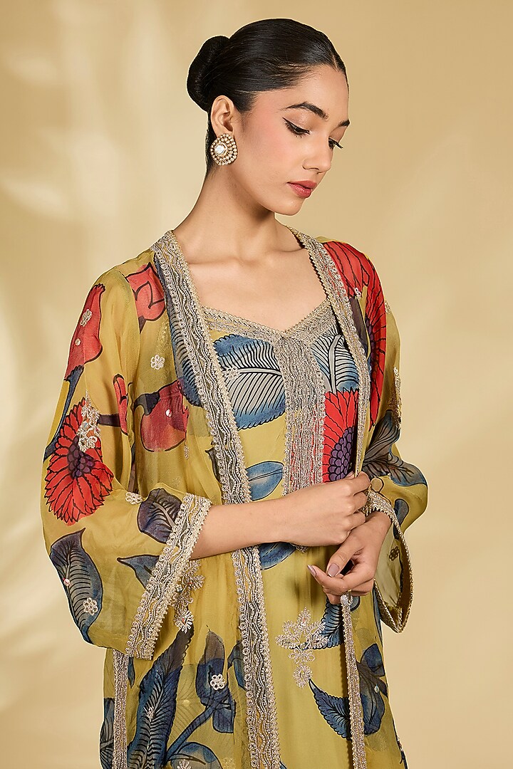Mustard Viscose Kalamkari Jacket Set by Kisneel by Pam at Pernia's Pop Up Shop