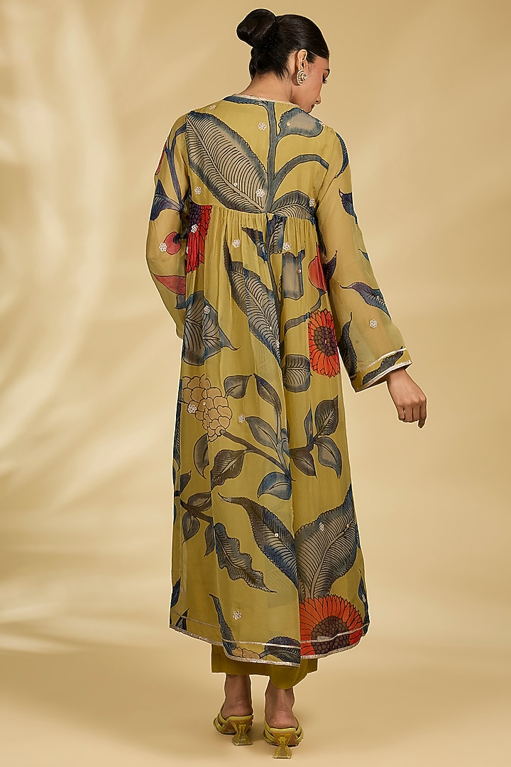 Yellow Organza Kalamari Kurta Set by Kisneel by Pam at Pernia's Pop Up Shop