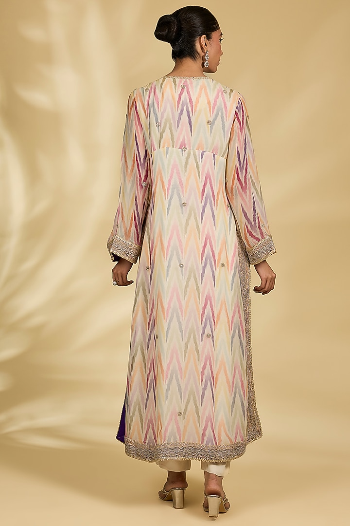 Ivory Chiffon Ikkat Printed Kurta Set by Kisneel by Pam at Pernia's Pop Up Shop