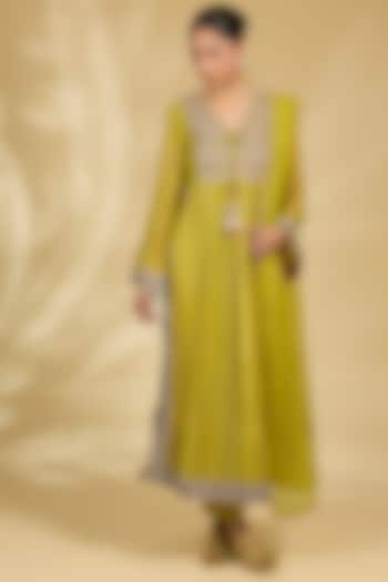 Lime Green Chiffon Kurta Set by Kisneel by Pam at Pernia's Pop Up Shop