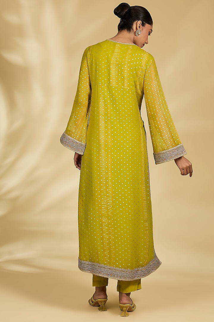 Lime Green Chiffon Kurta Set by Kisneel by Pam at Pernia's Pop Up Shop