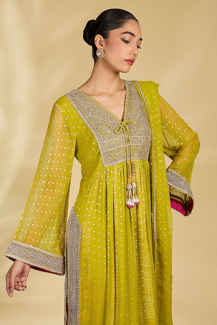 Lime Green Chiffon Kurta Set by Kisneel by Pam at Pernia's Pop Up Shop