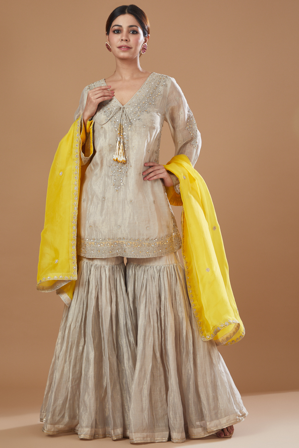 Silver Tissue Gharara Set by Kisneel by Pam at Pernia's Pop Up Shop