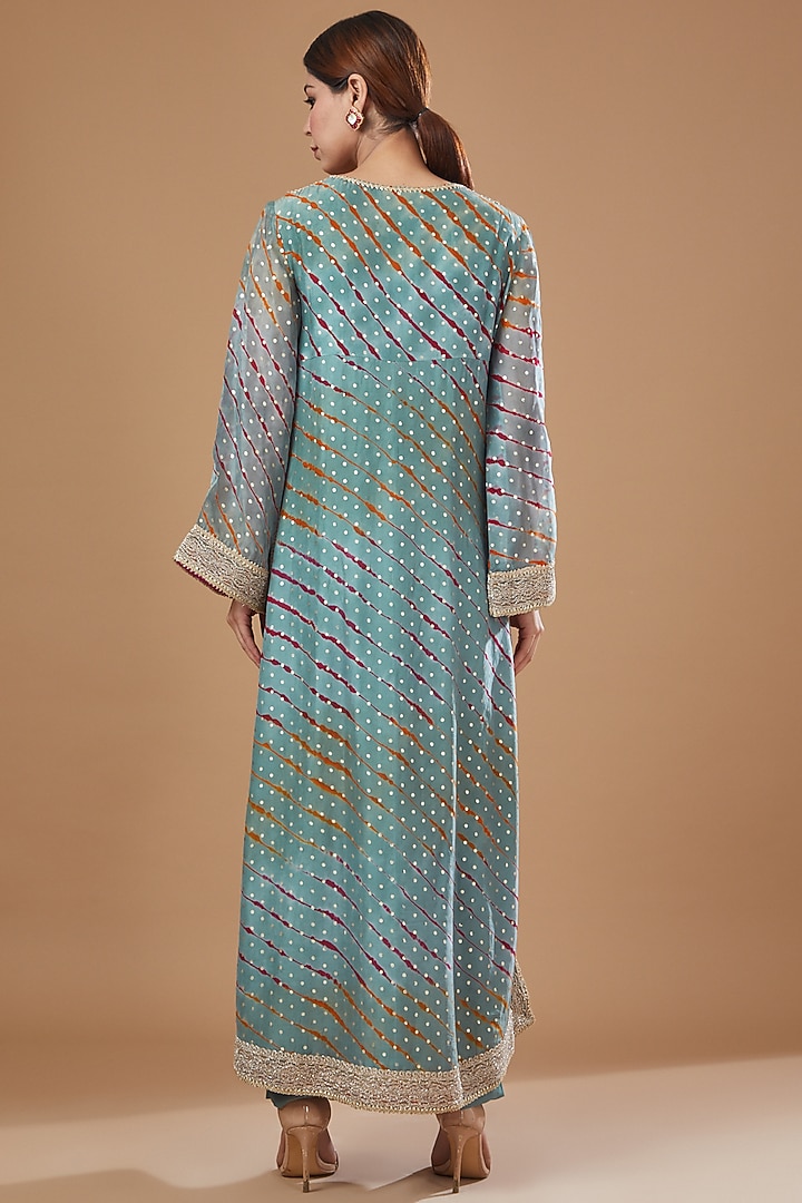 Blue Organza Embroidered Kurta Set by Kisneel by Pam at Pernia's Pop Up Shop
