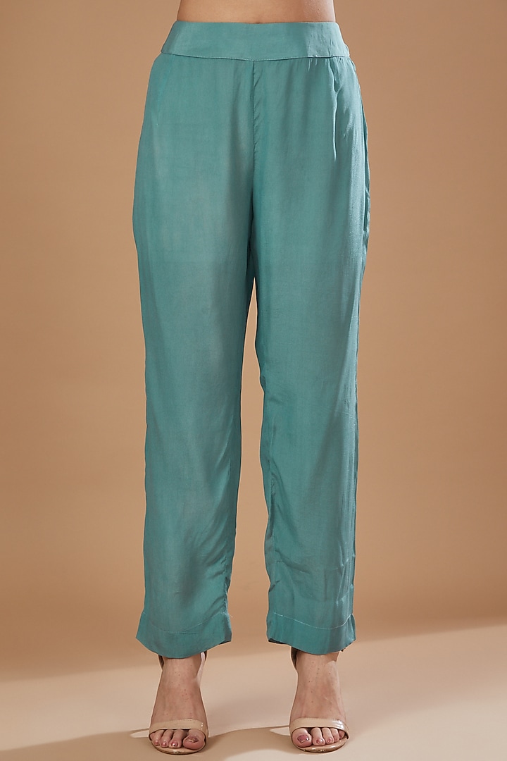 Blue Organza Embroidered Kurta Set by Kisneel by Pam at Pernia's Pop Up Shop