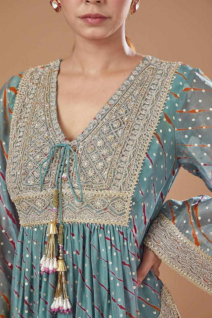 Blue Organza Embroidered Kurta Set by Kisneel by Pam at Pernia's Pop Up Shop