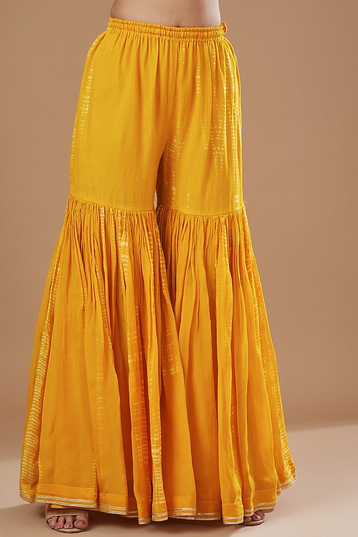Yellow Crepe & Organza Gharara Set by Kisneel by Pam at Pernia's Pop Up Shop