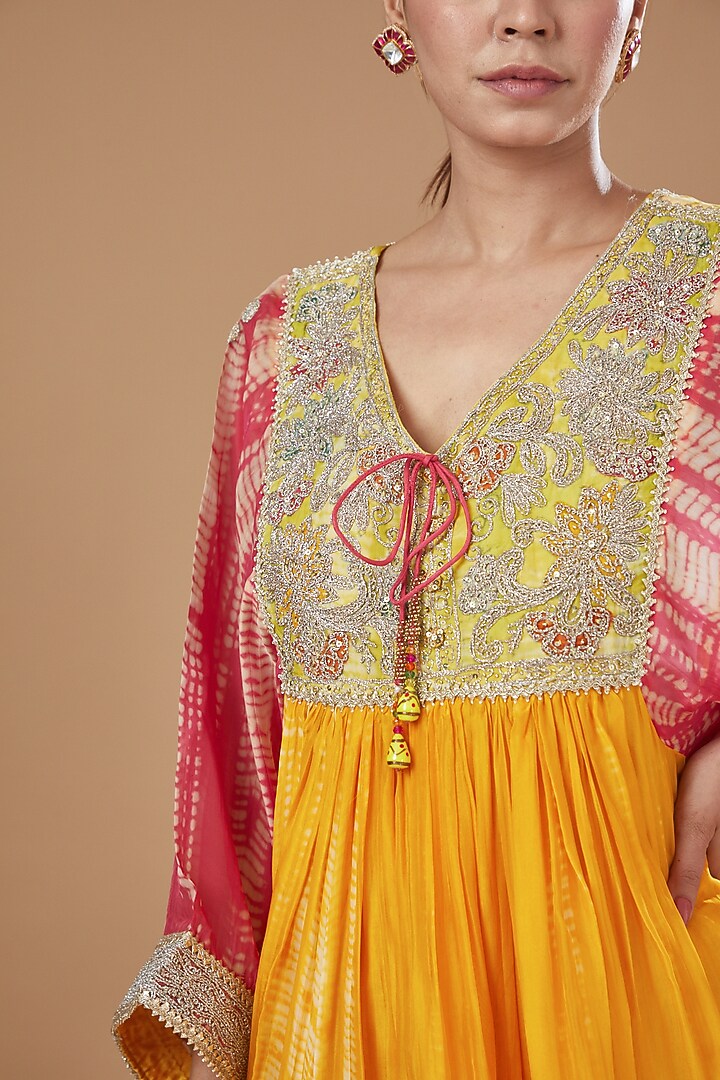 Yellow Crepe & Organza Gharara Set by Kisneel by Pam at Pernia's Pop Up Shop