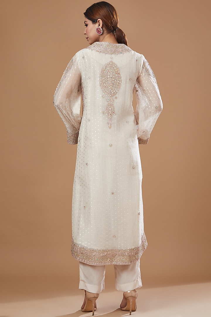 Pink Organza Embroidered Kurta Set by Kisneel by Pam at Pernia's Pop Up Shop