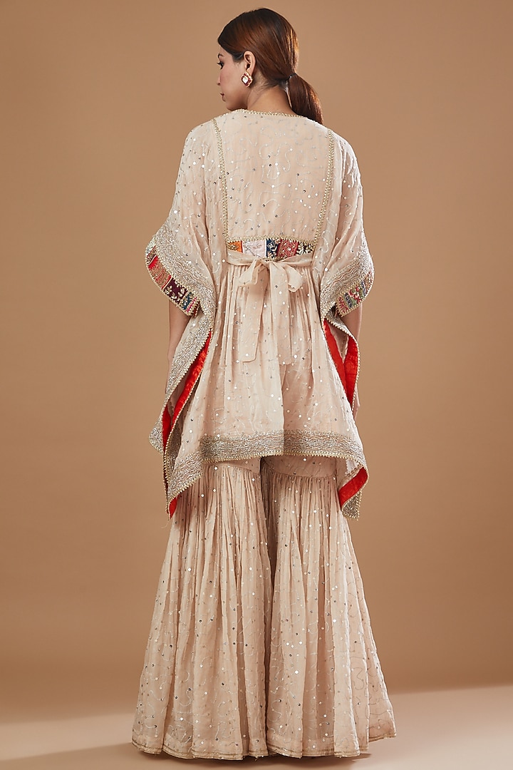 Beige Organza Embroidered Kaftan Set by Kisneel by Pam at Pernia's Pop Up Shop