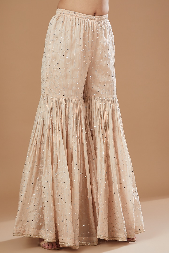 Beige Organza Embroidered Kaftan Set by Kisneel by Pam at Pernia's Pop Up Shop