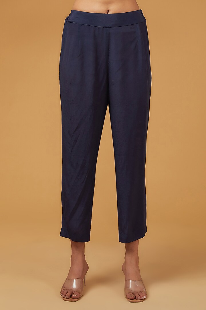 Blue & Fuchsia Viscose Chiffon Foil Printed Tie-Dye Kurta Set by Kisneel by Pam at Pernia's Pop Up Shop