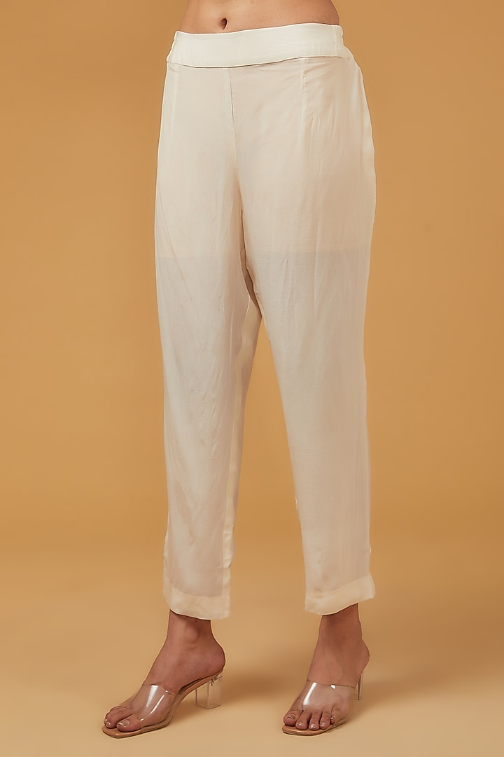 Ivory Viscose Organza Foil Printed & Dori Embroidered Kurta Set by Kisneel by Pam at Pernia's Pop Up Shop