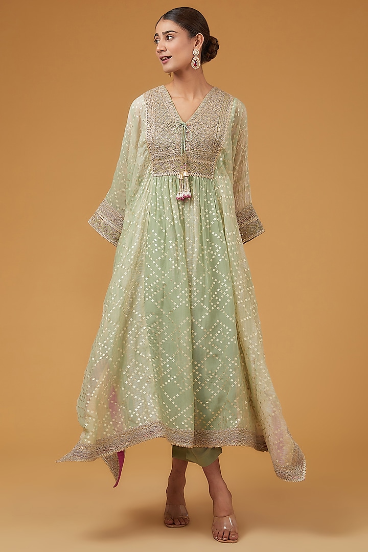 Green Viscose Organza Kaftan Set by Kisneel by Pam at Pernia's Pop Up Shop