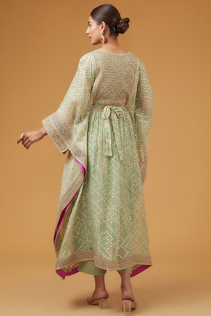 Green Viscose Organza Kaftan Set by Kisneel by Pam at Pernia's Pop Up Shop