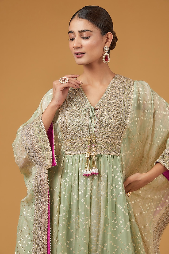 Green Viscose Organza Kaftan Set by Kisneel by Pam at Pernia's Pop Up Shop