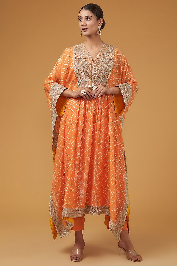 Neon Orange Viscose Organza Kaftan Set by Kisneel by Pam at Pernia's Pop Up Shop